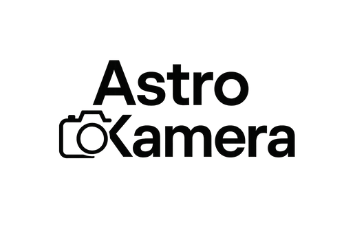 Czarny napis Astro Kamera z ikoną kamery na białym tle